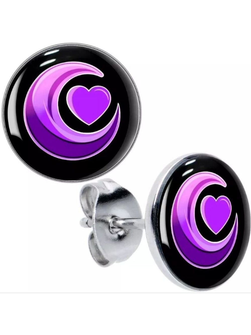 Crescent Moon Heart Stud Earrings